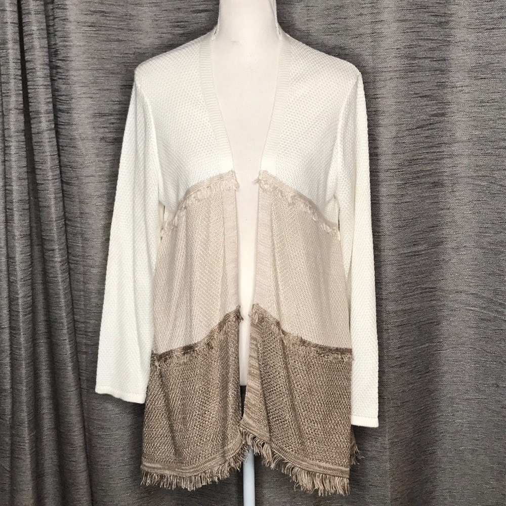 STYLE & CO WHITE CREAM TAN CARDIGAN LARGE